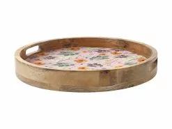 Arcadia Round Serving Tray Wood Enamel Finish 40cm