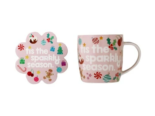 Kasey Rainbow Sparkly Season Mug 350ML & Coaster Set Pink Gift Boxed 3 Kasey Rainbow Sparkly Season Mug 350ML & Coaster Set Pink Gift Boxed - Image 3