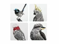 Marini Ferlazzo Birds Of Australia Cork Back Coaster 10.5cm Set Of 4 Gift Boxed