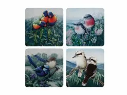 Birds Of Australia KC 10yr Anniversary Cork Back Coaster 10.5cm Set Of 4 Gift Boxed