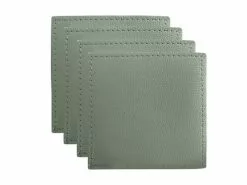 Table Accents Leather Look Cowhide Coaster 10x10cm Set Of 4 Sage
