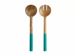 Mezze Salad Servers Mango Wood Enamel Finish 31cm Jade