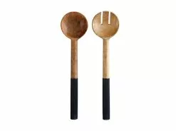 Mezze Salad Servers Mango Wood Enamel Finish 31cm Charcoal